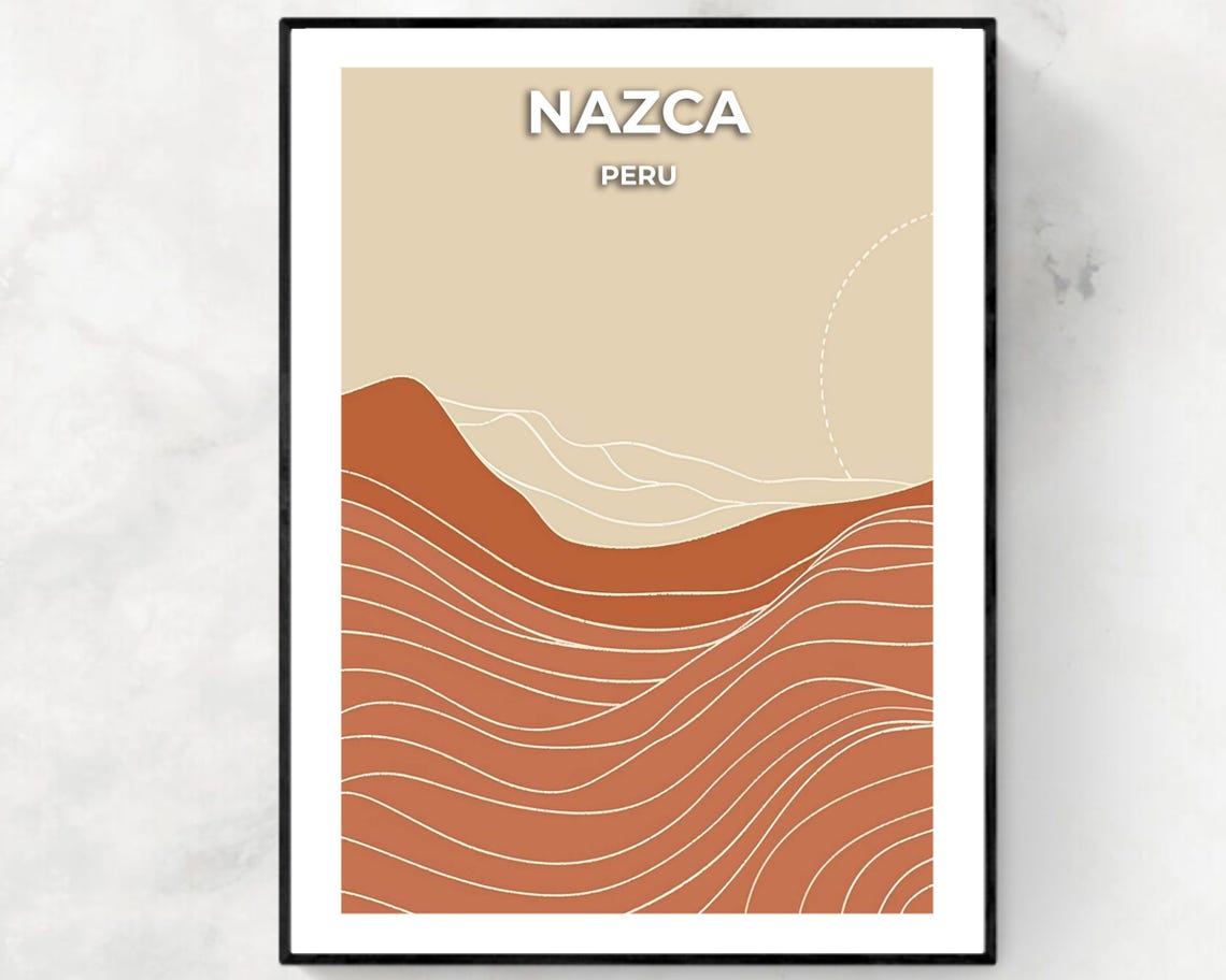 Nazca Peru Warm Desert Dunes Flowing Line Art Minimalist Poster