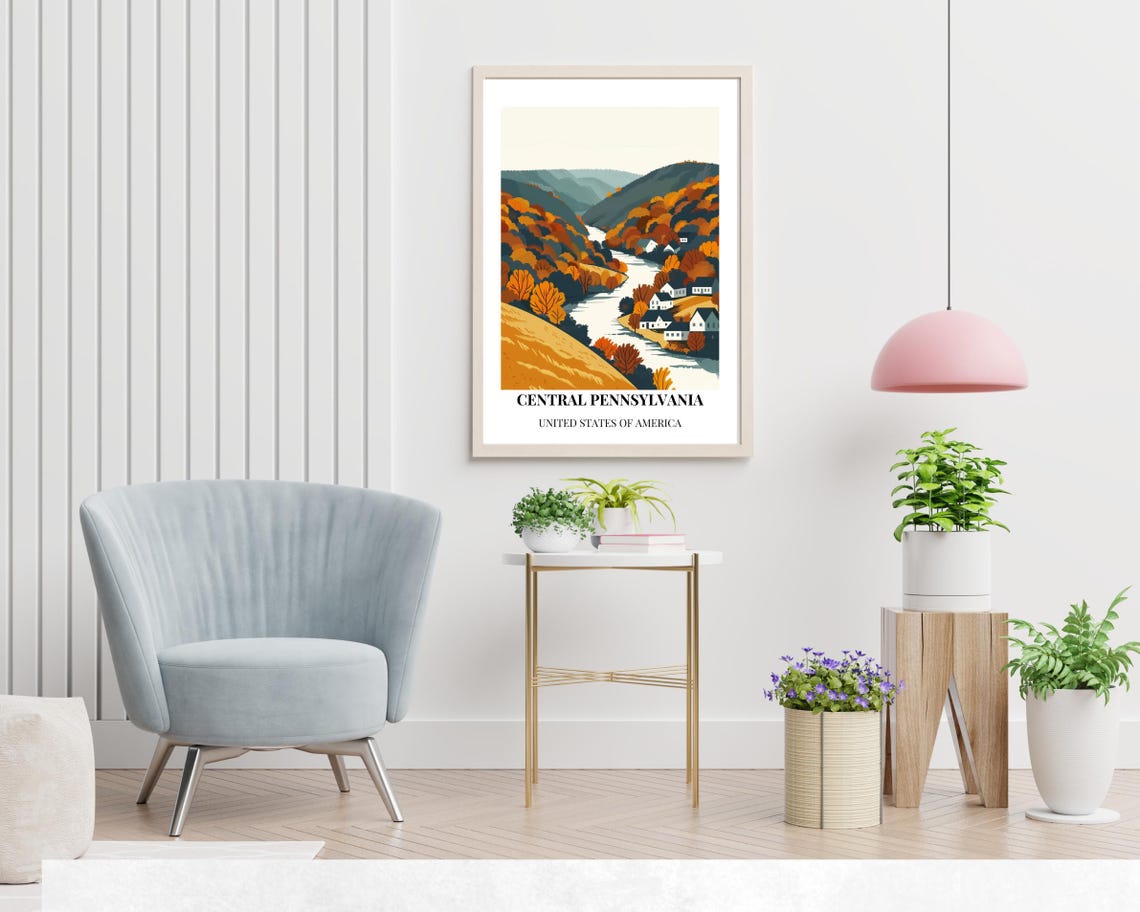 Central Pennsylvania Autumn River Valley Vintage Travel Poster - Image 2