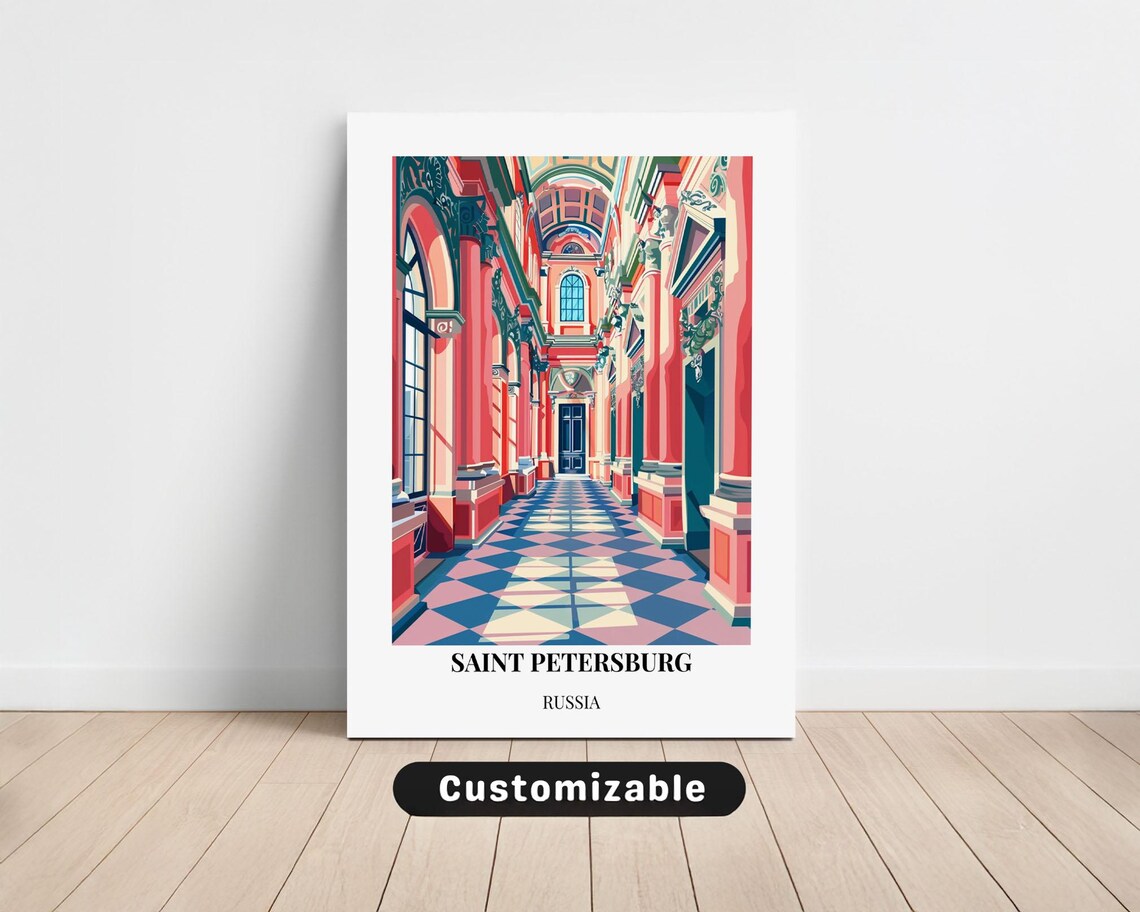 Saint Petersburg Russia Palace Hallway Colorful Travel Poster
