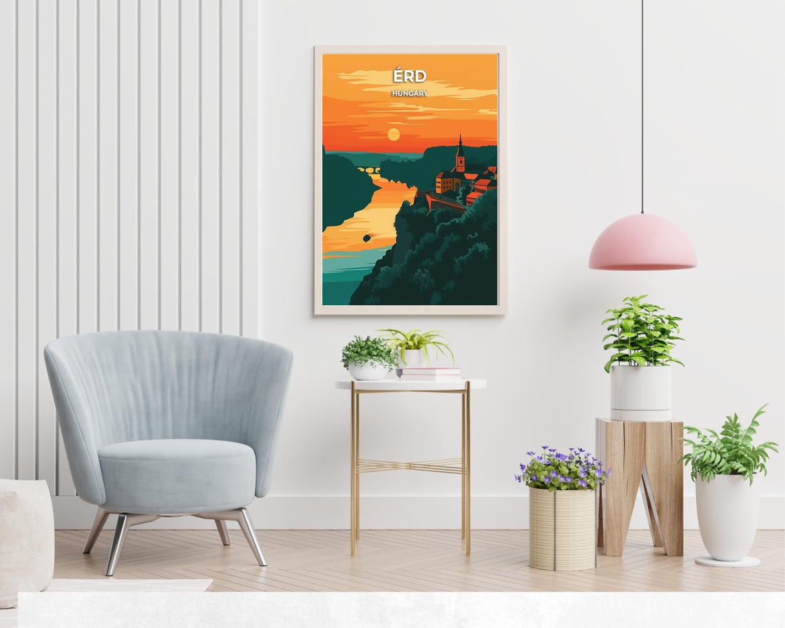 Érd Hungary Danube Riverside Sunset Church Cliff View Travel Poster - Image 2