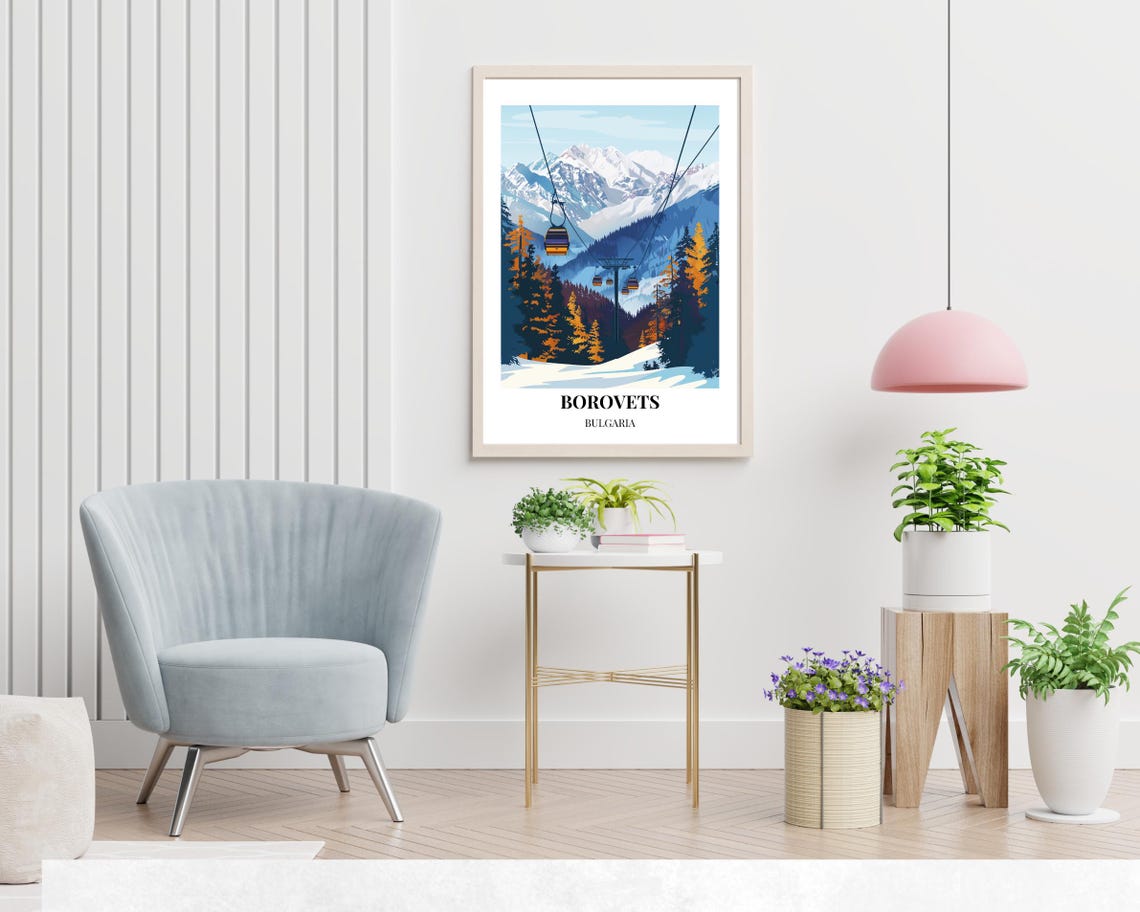 Borovets Bulgaria Ski Gondolas Gliding Over Snowy Rila Peaks Poster - Image 2