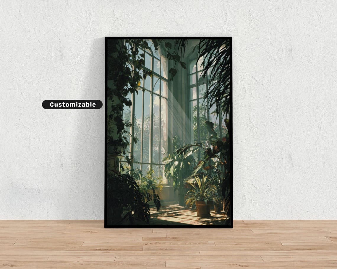 Sunlit Greenhouse Indoor Garden With Tall Windows Botanical Poster