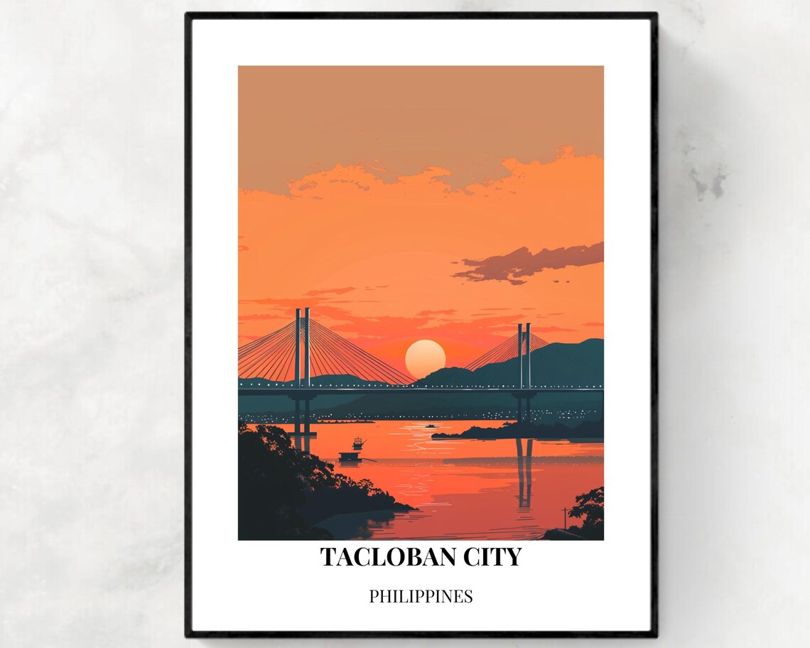 San Juanico Bridge Tacloban City Philippines Sunset Travel Poster