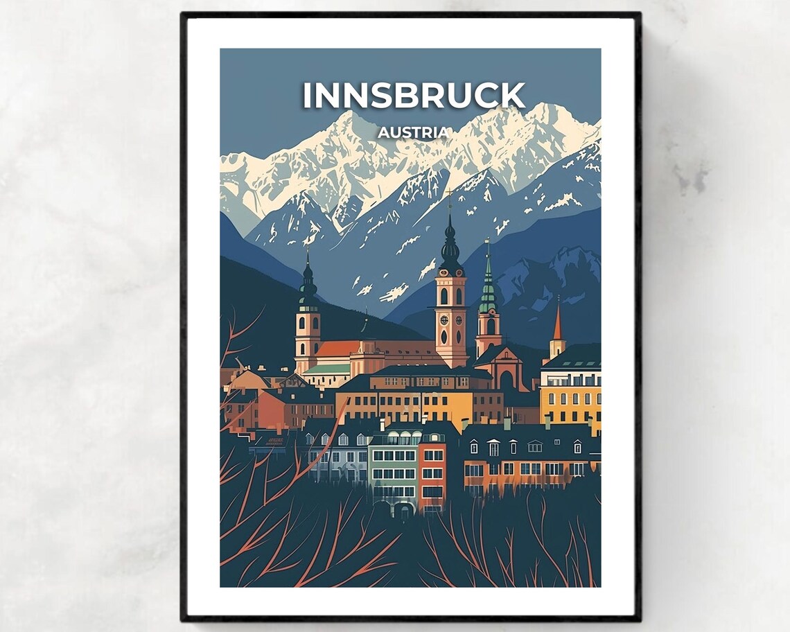 Innsbruck Austria Snowy Alps Church Towers City Travel Poster
