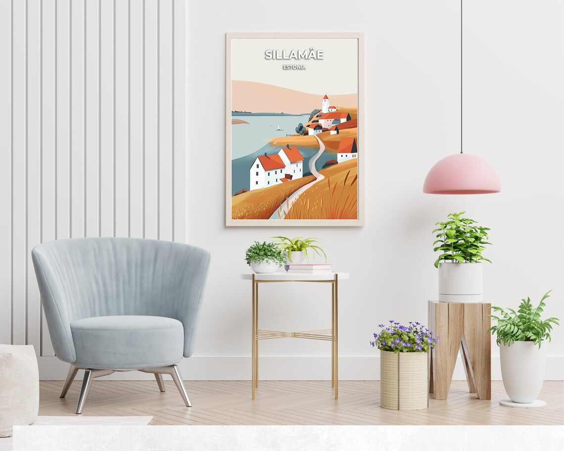 Sillamäe Estonia Coastal Village Red Roofs Bay Pastel Art Poster - Image 2