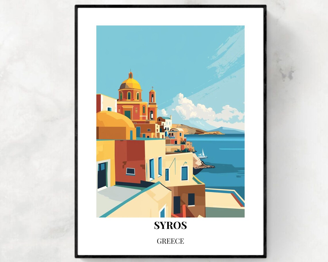 Syros Greece Island Town Church Domes Aegean Sea Travel Poster