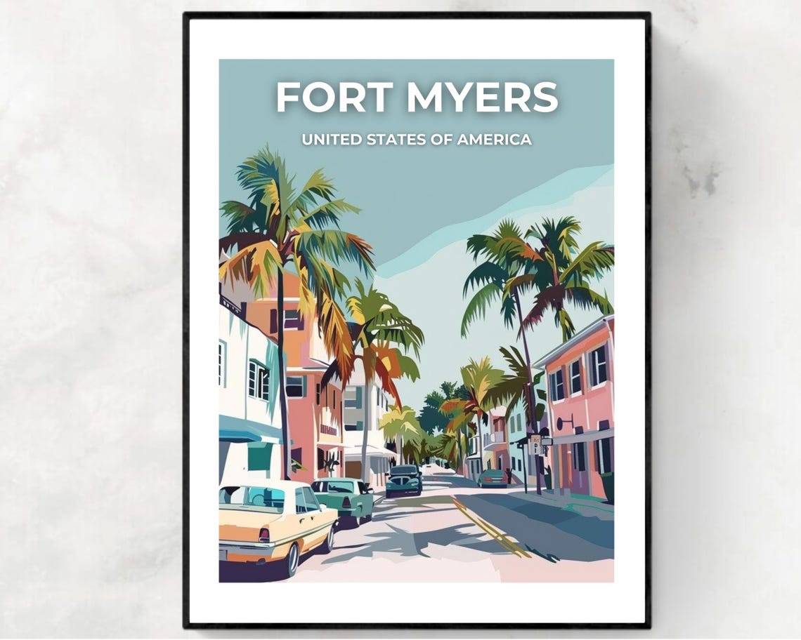 Fort Myers Travel Print Wall Art Fort Myers Florida City Print Fort Myers Travel Gift Fort Myers City Poster