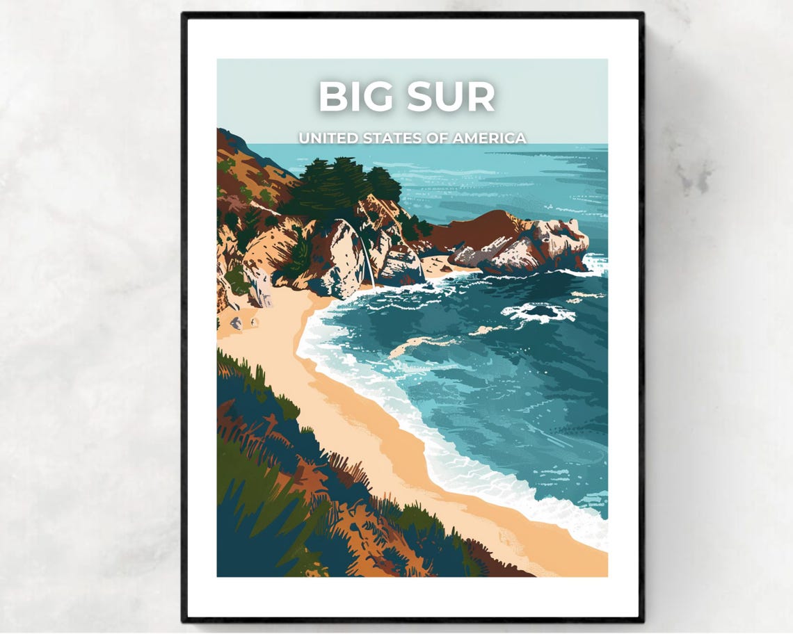 Big Sur California Rugged Coastline Cove Beach Vintage Travel Poster