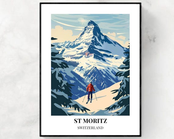 St Moritz Travel Print St Moritz Switzerland Travel Gift City Poster Wedding Gift Birthday Present