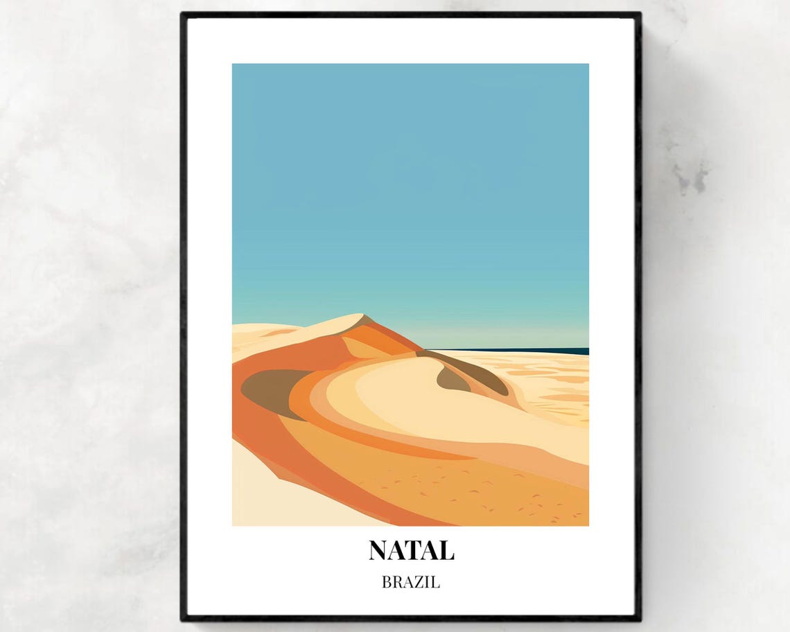 Natal Brazil Minimalist Orange Sand Dune Poster with Ocean Horizon