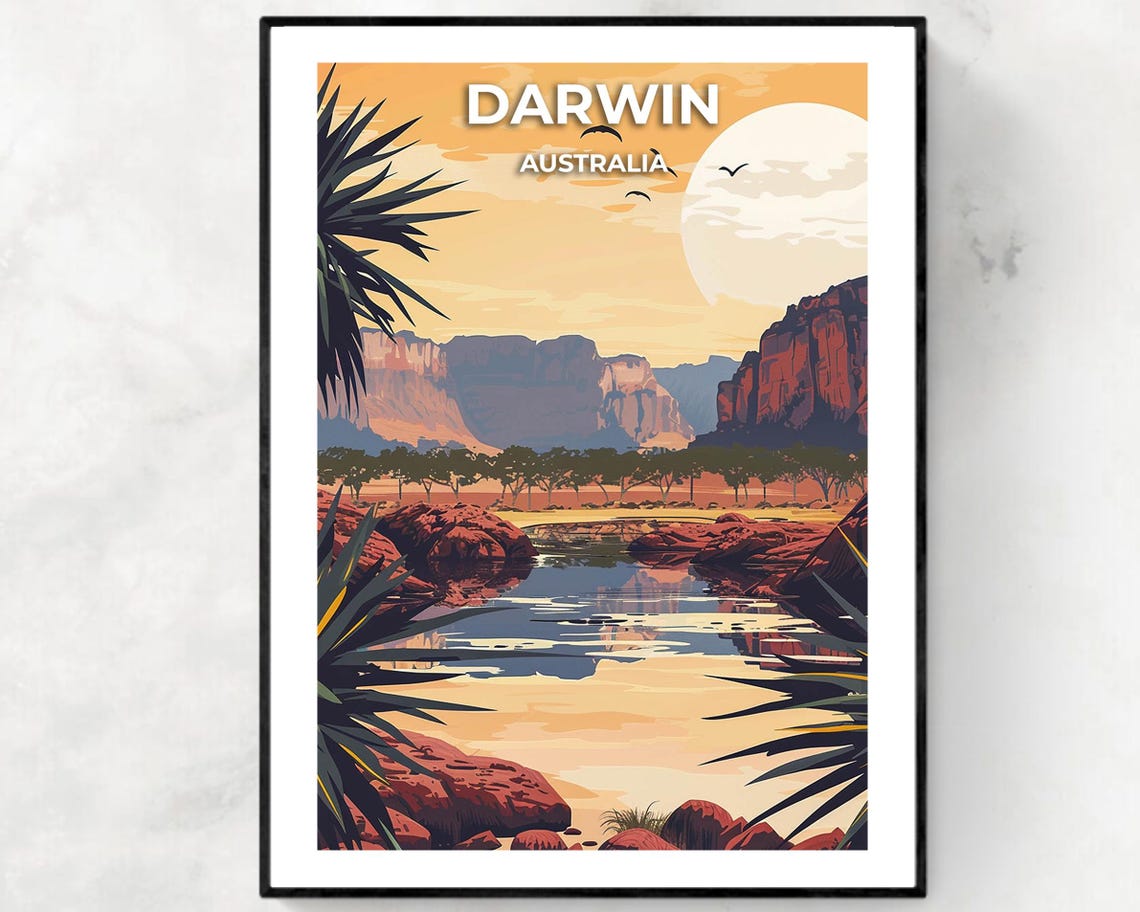 Darwin Australia Outback River Gorge Sunset Landscape Travel Poster