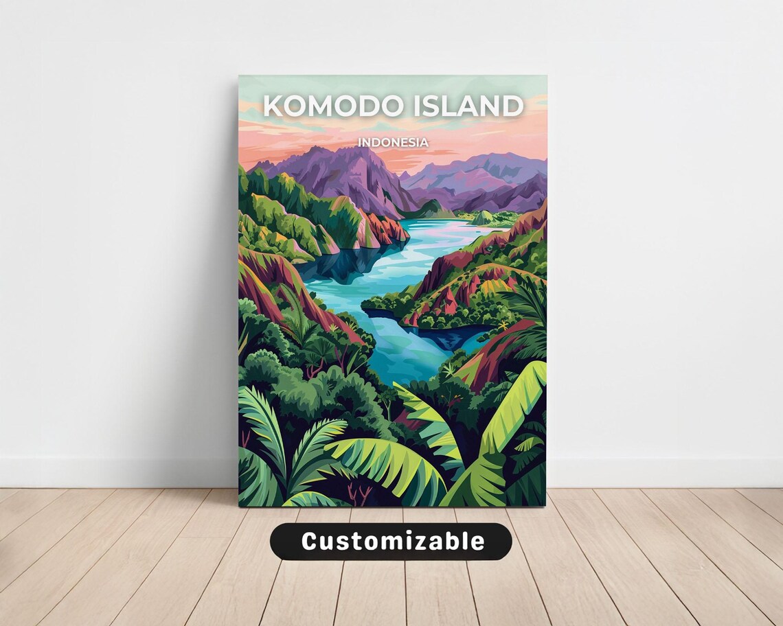 Komodo Island Indonesia Lush Green Valley River Travel Poster