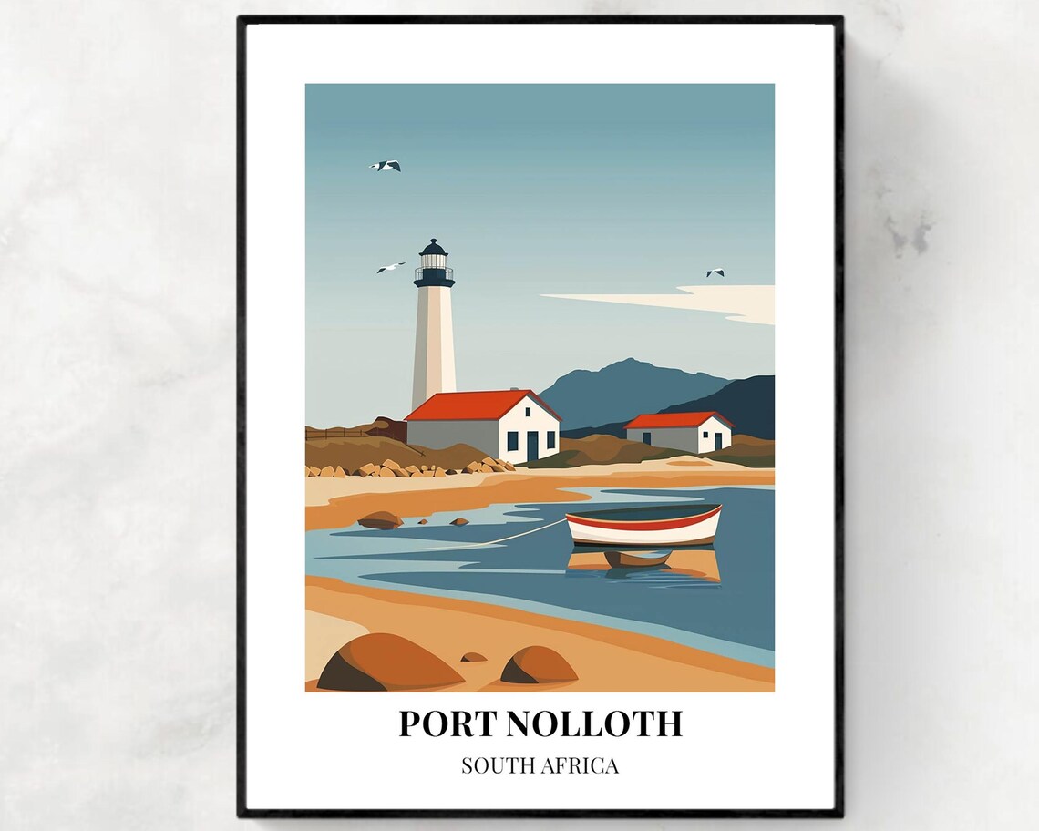 Port Nolloth Lighthouse Beach Boats Coastal Sunset Travel Poster