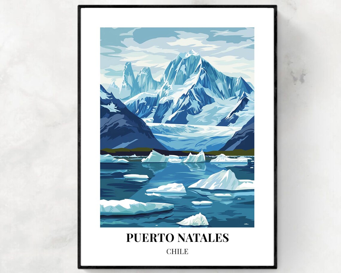 Puerto Natales Chile Iceberg Lake Glaciated Peak Panorama Poster