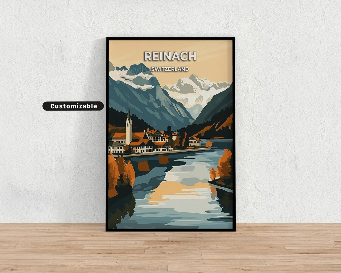 Reinach Switzerland Alpine Lake Village Autumn Travel Poster