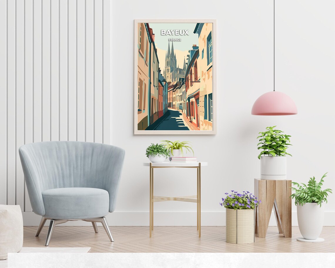 Bayeux France Cathedral Old Town Street Vintage Travel Poster - Image 2