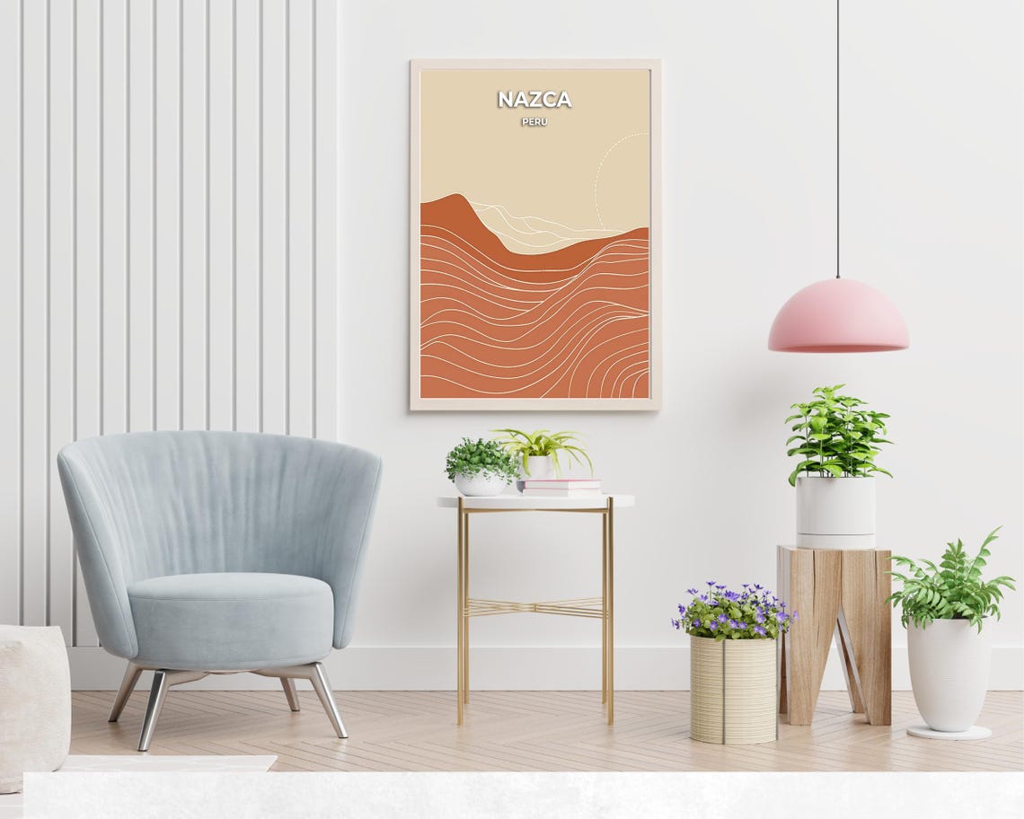 Nazca Peru Warm Desert Dunes Flowing Line Art Minimalist Poster - Image 2