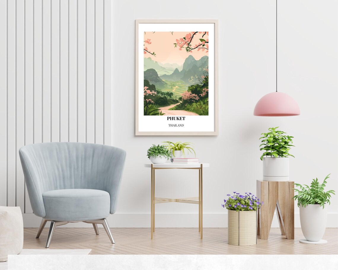 Phuket Thailand Blossom Valley Mountains Soft Pastel Travel Poster - Image 2