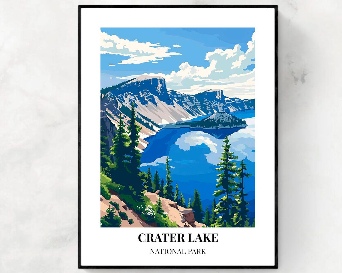 Crater Lake National Park Travel Print Wall Art Crater Lake National Park City Print Crater Lake National Park Travel Gift Wall Art