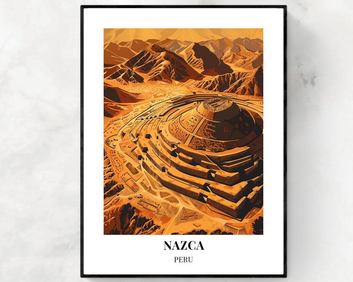 Nazca Peru Ancient Terraced Pyramid Aerial Desert View Poster