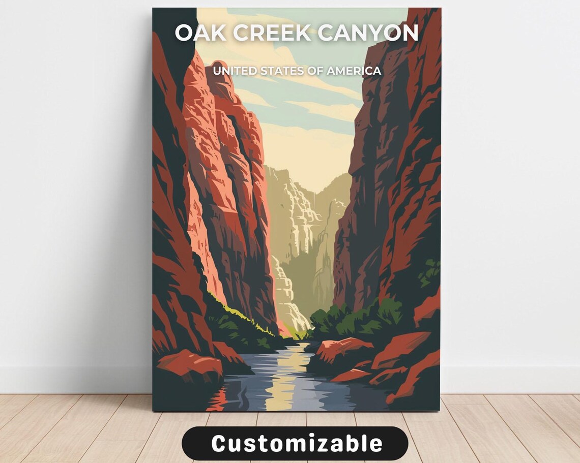 Vintage Desert Oak Creek Canyon Arizona Red Rocks Travel Poster