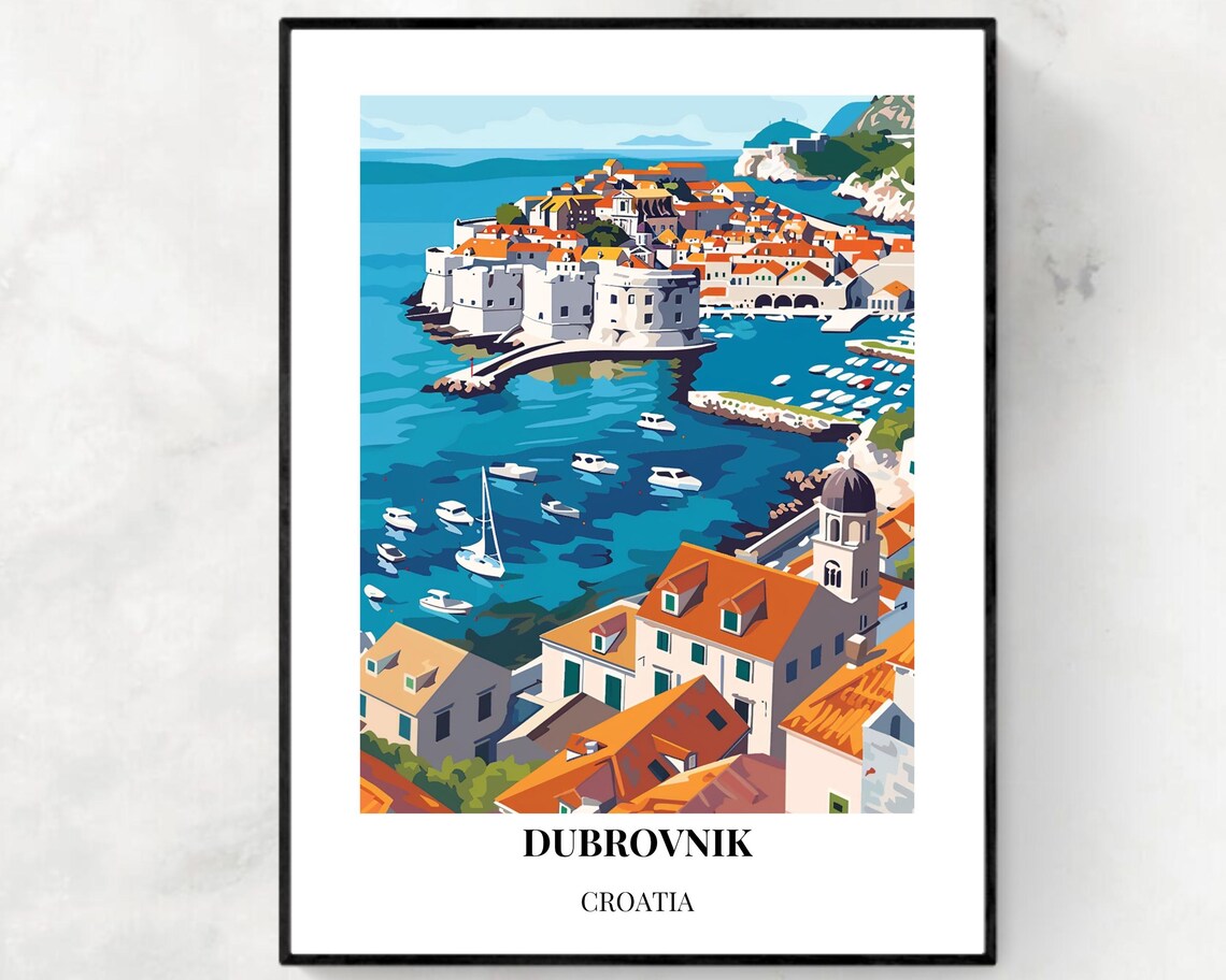 Dubrovnik Croatia Old Town Harbor Adriatic Sea Travel Poster