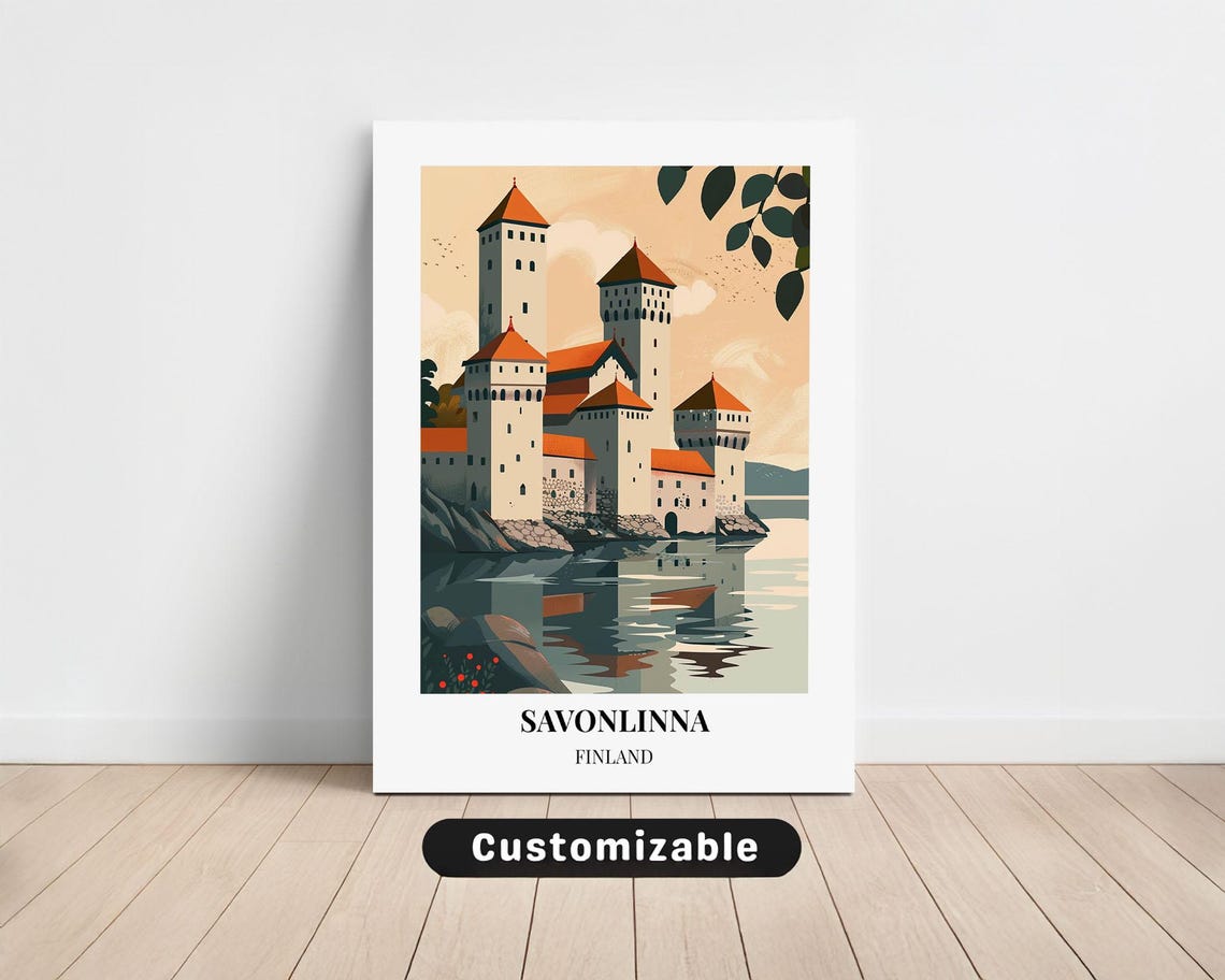 Savonlinna Finland Medieval Castle Lake Reflection Travel Poster