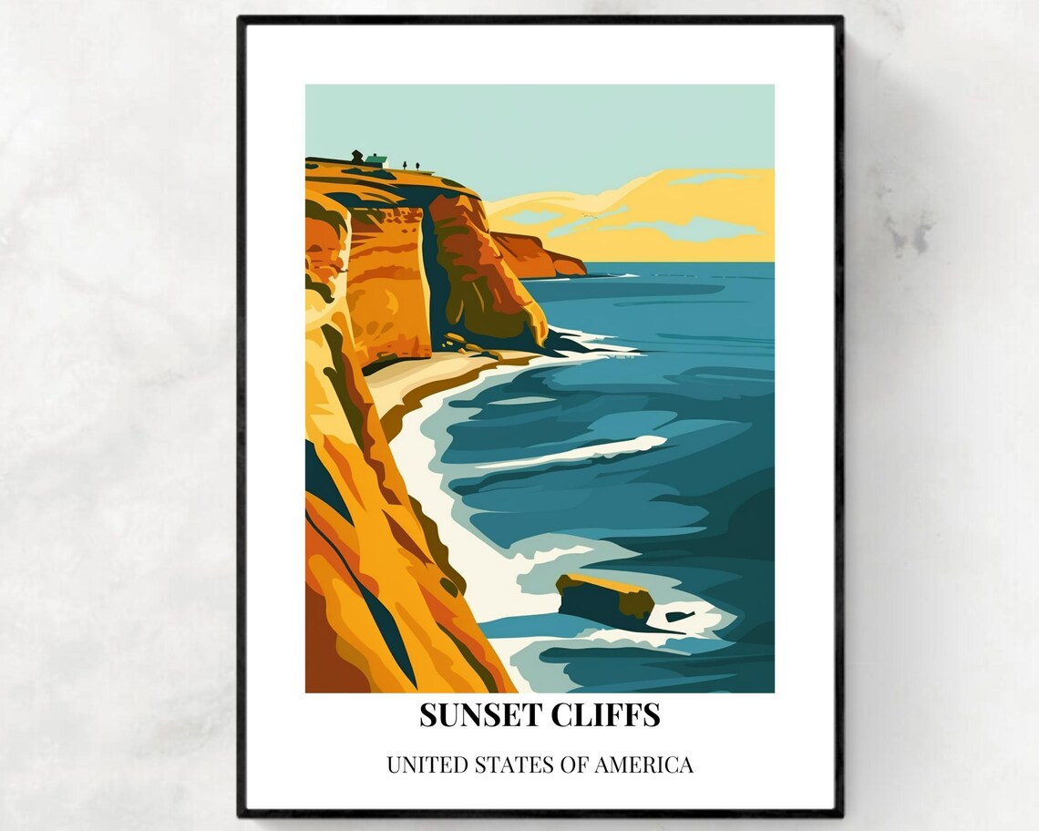 Sunset Cliffs Golden Cliffs Pacific Coast California Travel Poster