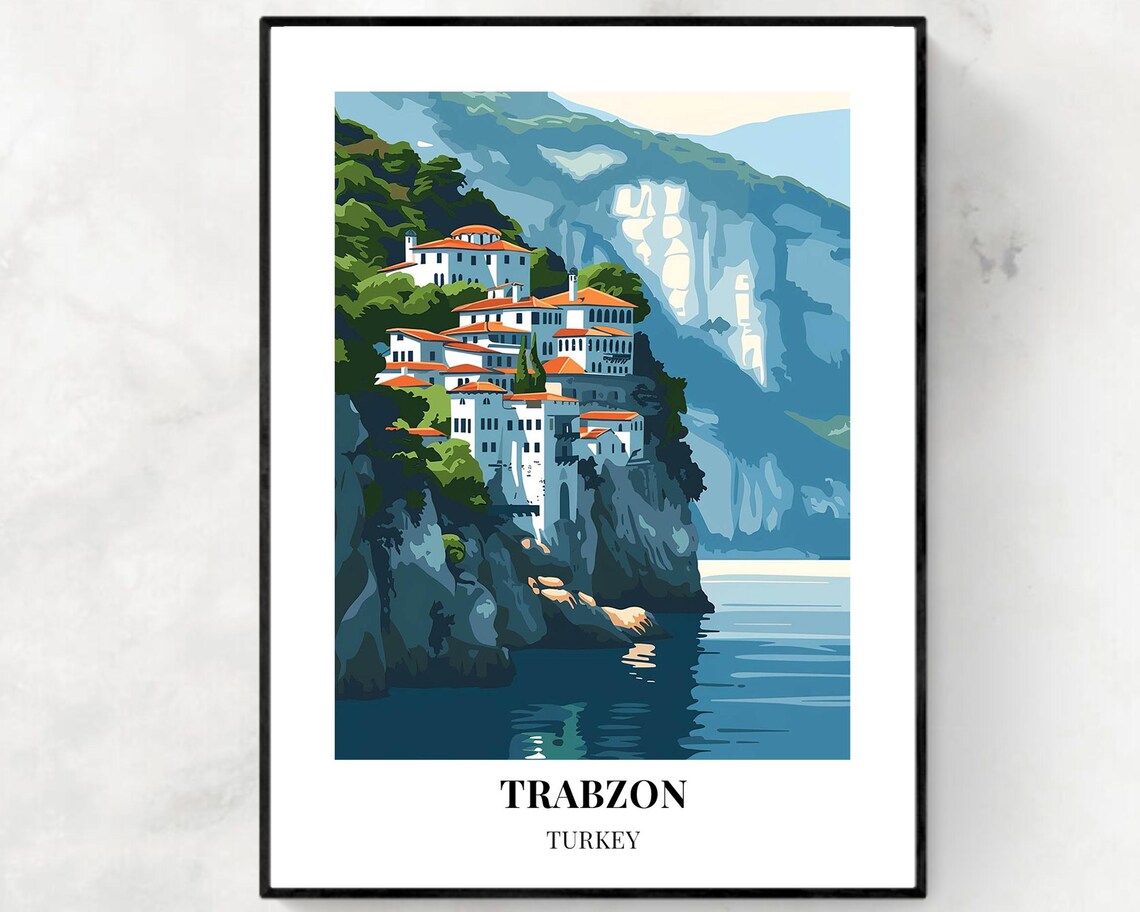 Trabzon Turkey Minimalist Coastal Cliff Town Seaside Travel Poster
