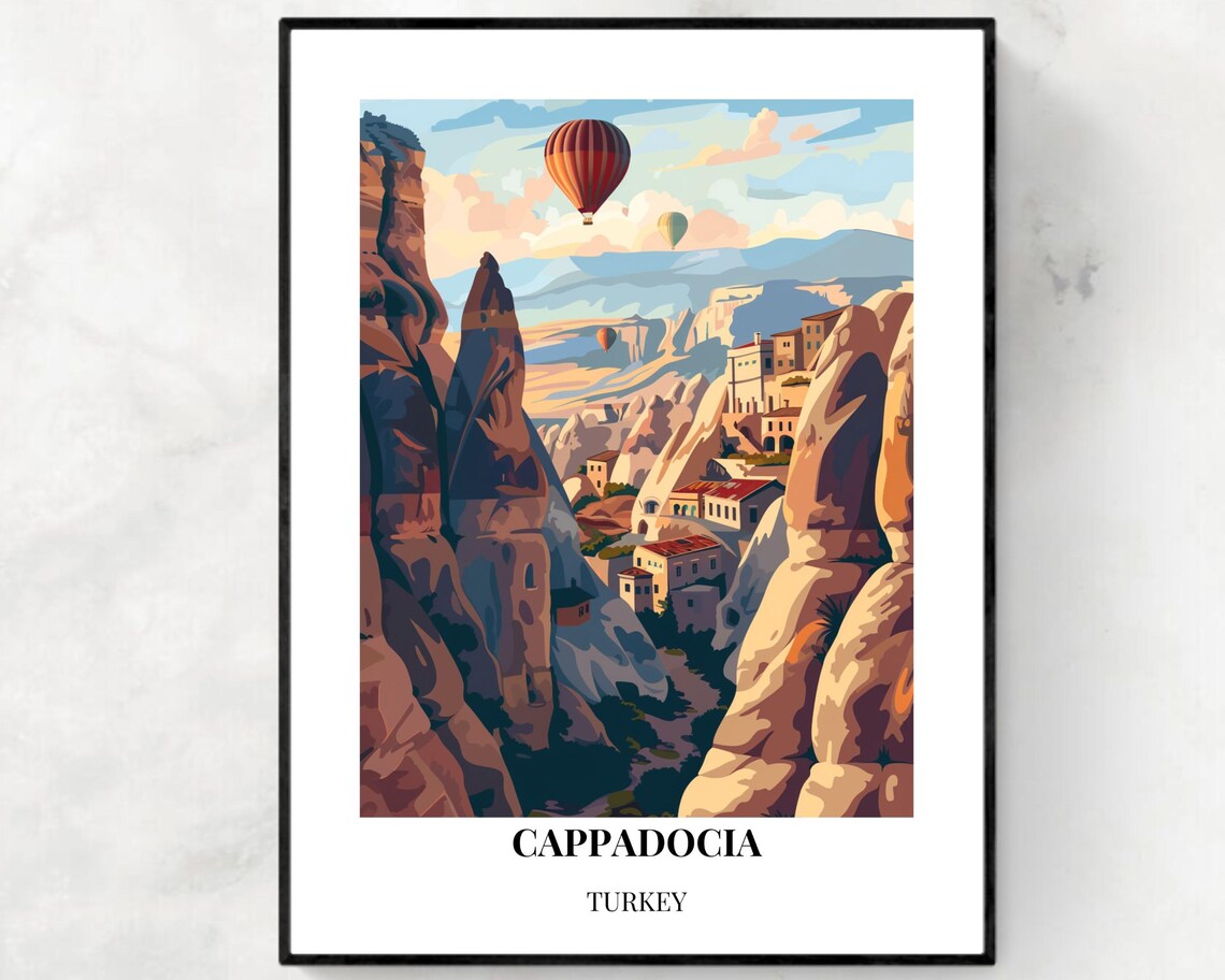 Cappadocia Turkey Hot Air Balloons Over Fairy Chimneys Poster