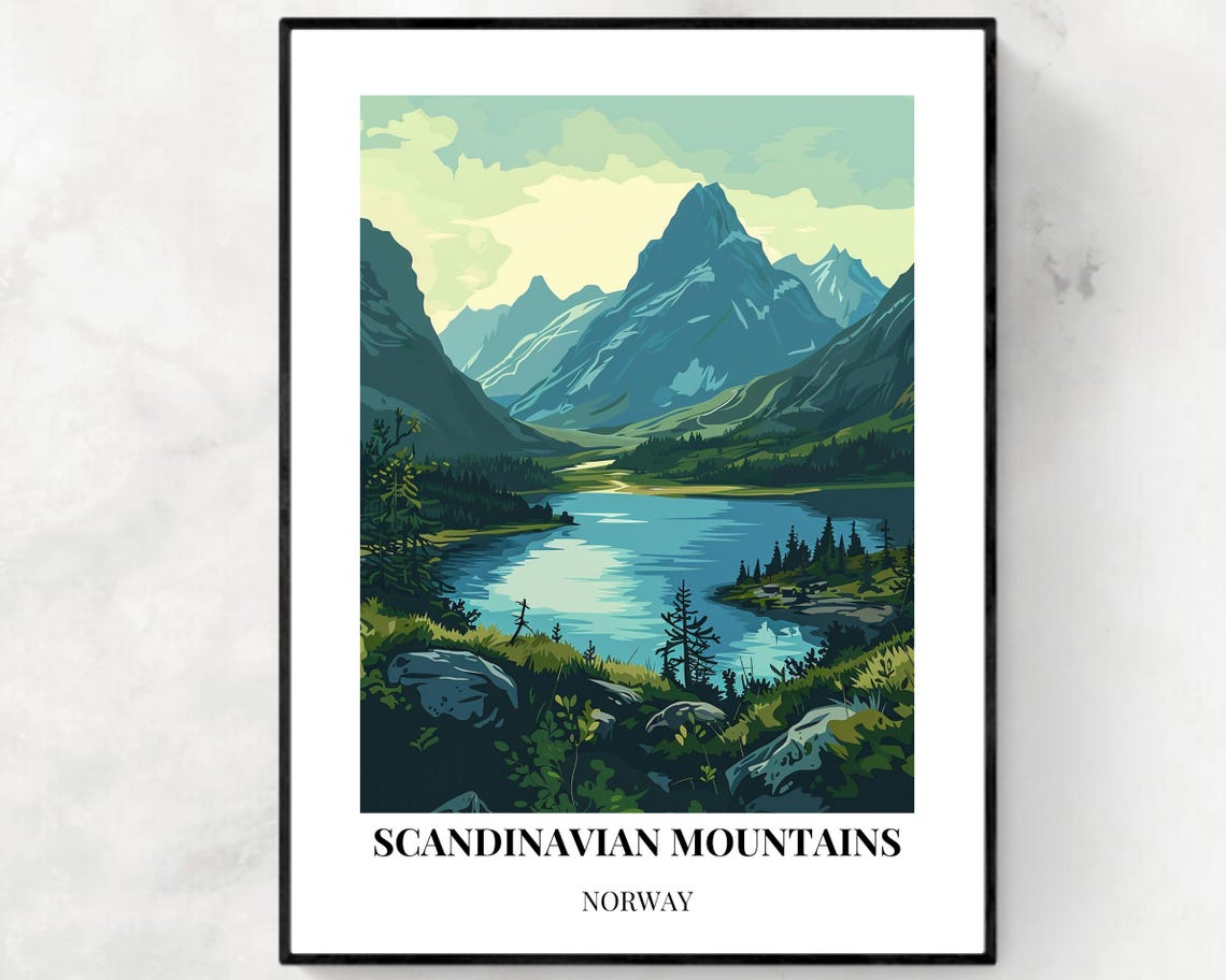 Scandinavian Mountains Norway Alpine Lake View Travel Poster