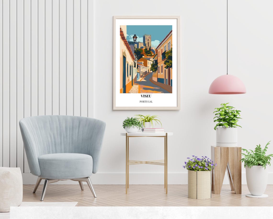 Viseu Portugal Historic Street Cathedral View Charming Travel Poster - Image 2