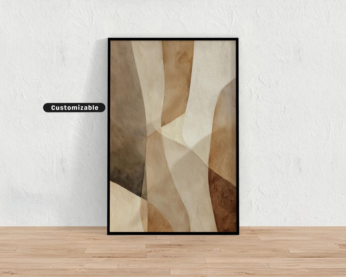 Subtle Desert Scene In Earthy Beige With Abstract Composition Neutral Wall Art Print Minimalist Modern Decor