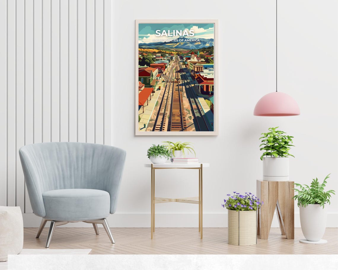 Salinas California Railroad Town Travel Poster with White Title - Image 2