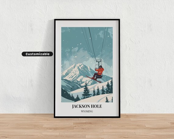 Jackson Hole Wyoming Ski Lift Vintage Travel Poster Customizable