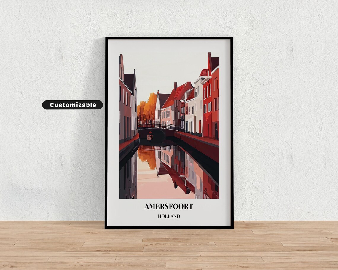 Amersfoort Holland Canal Reflection Red Houses Travel Poster