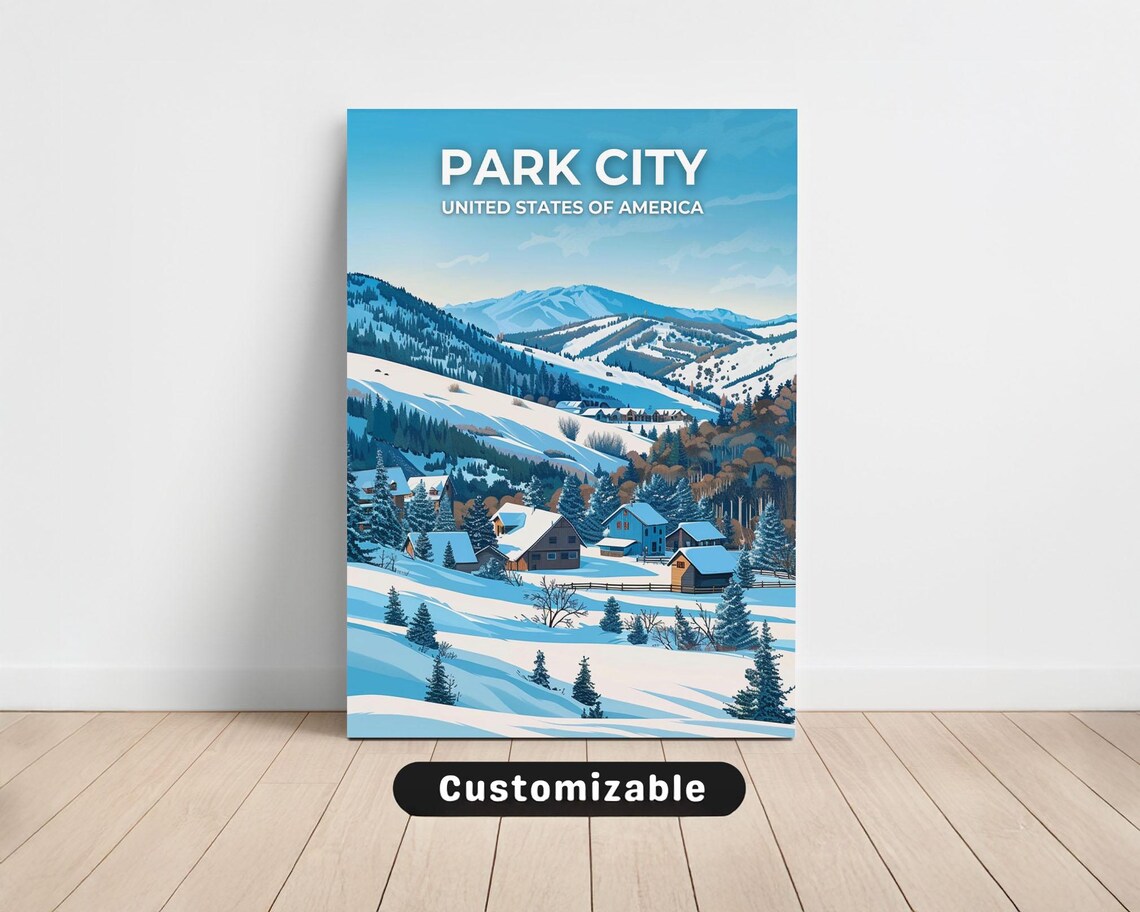 Park City Snow Covered Village Winter Mountain Travel Poster