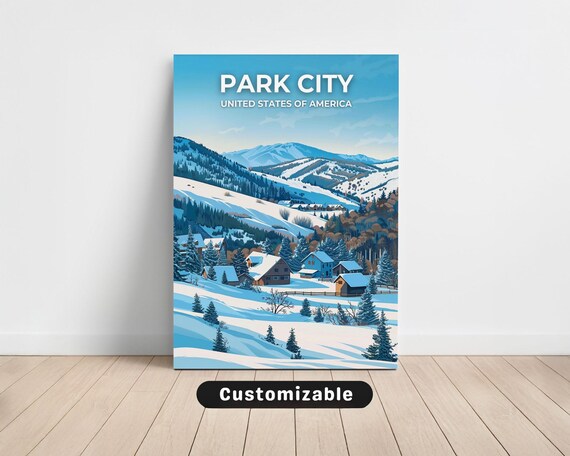 Park City Snow Covered Village Winter Mountain Travel Poster
