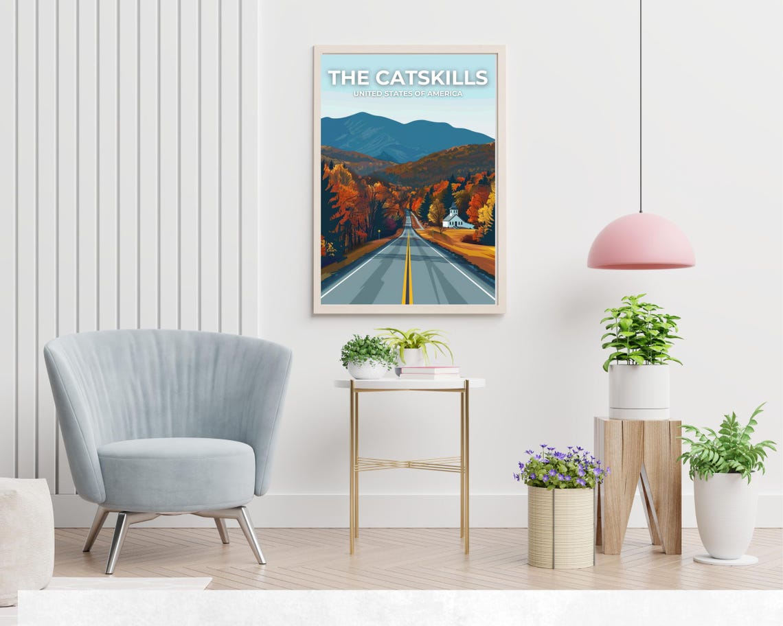 The Catskills Autumn Road Fall Foliage Mountains Poster Top Title - Image 2