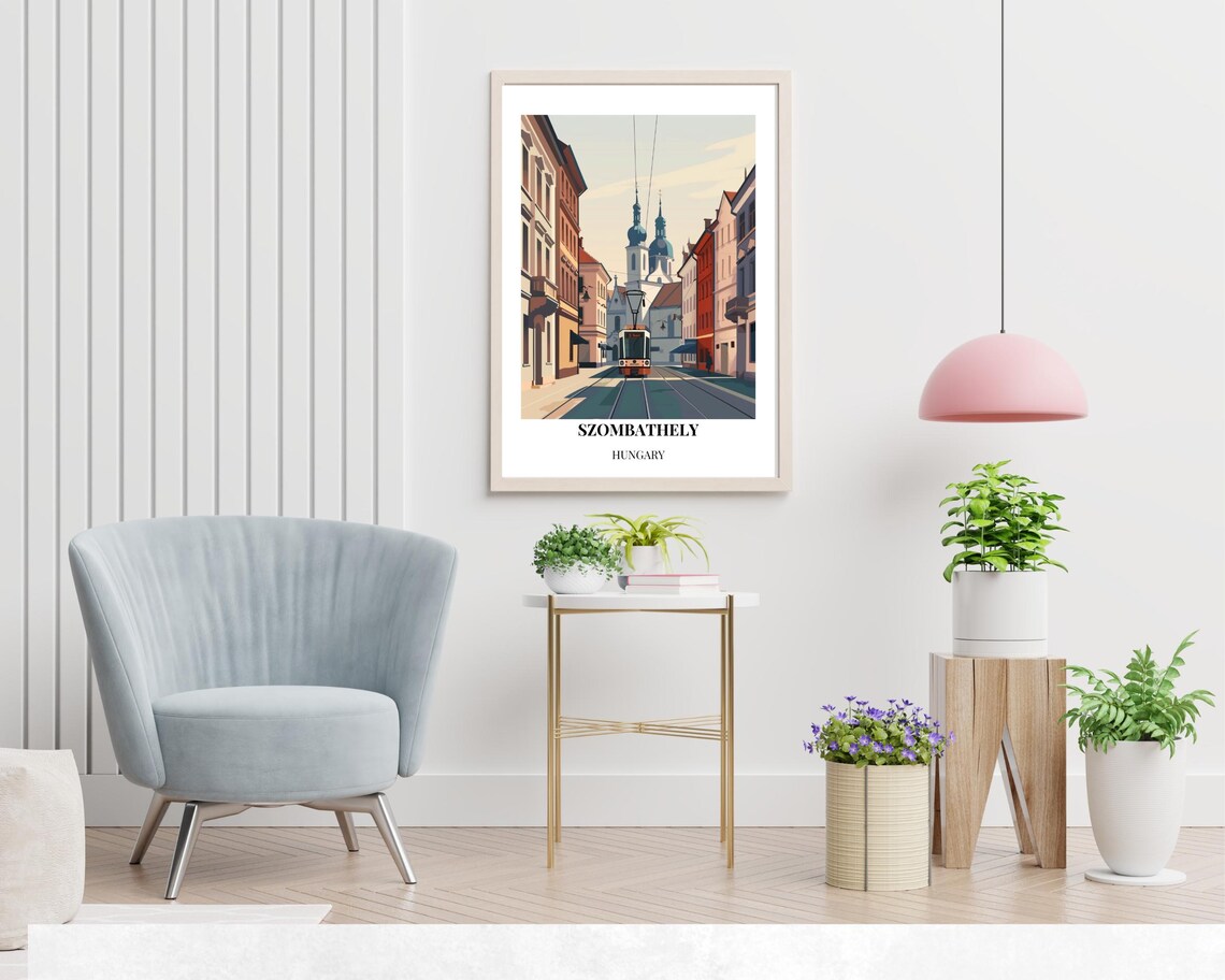 Szombathely Hungary Historic Tram Street Church Towers Poster - Image 2