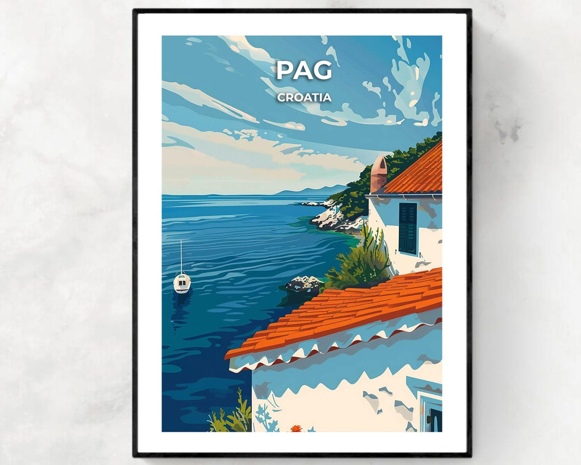 Zre Beach Travel Print Wall Art Pag Croatia City Print Zre Beach Travel Gift Zre Beach Poster Travel Gift