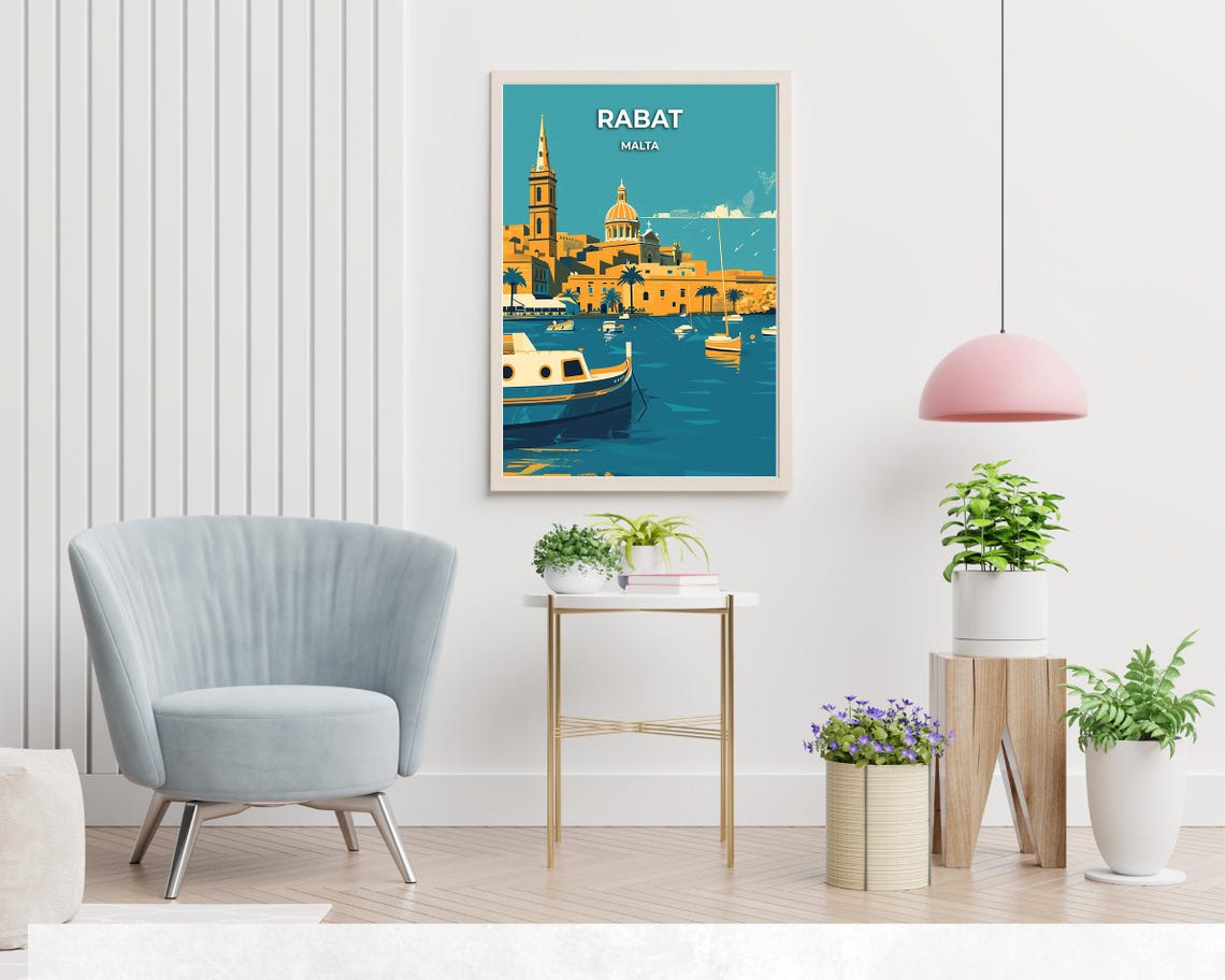 Rabat Malta Sunlit Harbor Boats Waterfront Vintage Travel Poster - Image 2