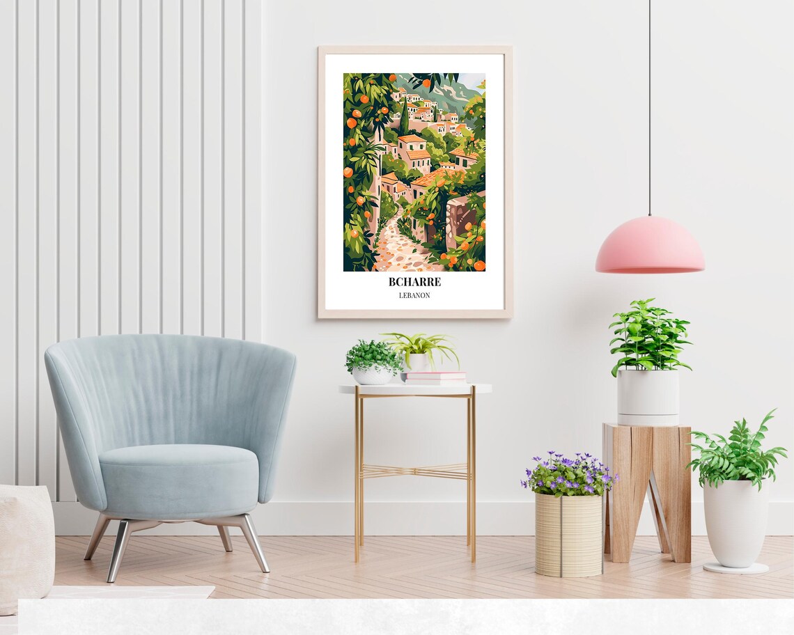 Bcharre Lebanon Mountain Village Orange Grove Travel Poster Artwork - Image 2
