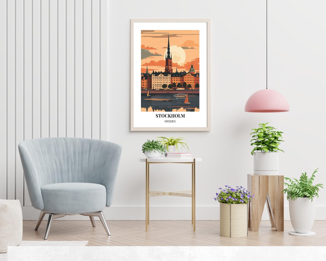 Stockholm Golden Sunset Waterfront Sailboats Sweden Travel Poster - Image 2