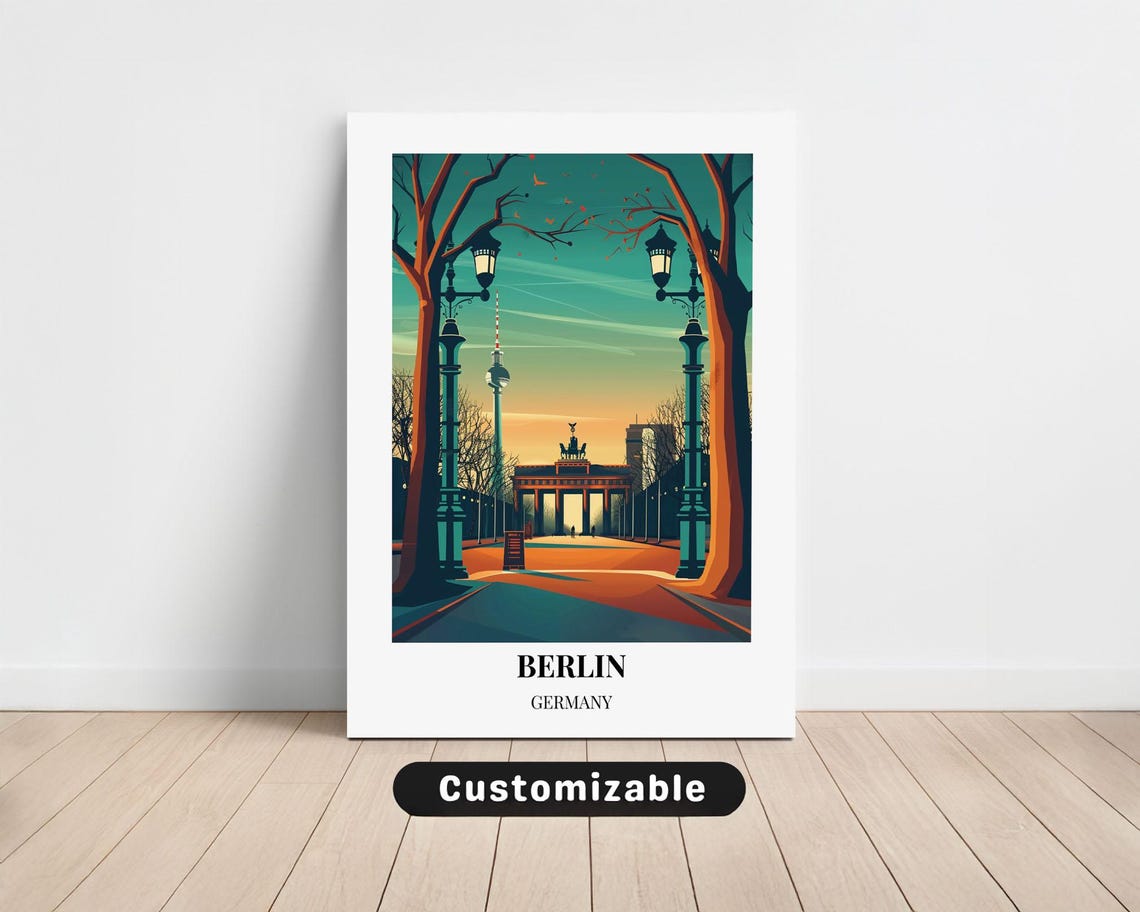 Berlin Germany Brandenburg Gate Autumn Vintage Travel Poster