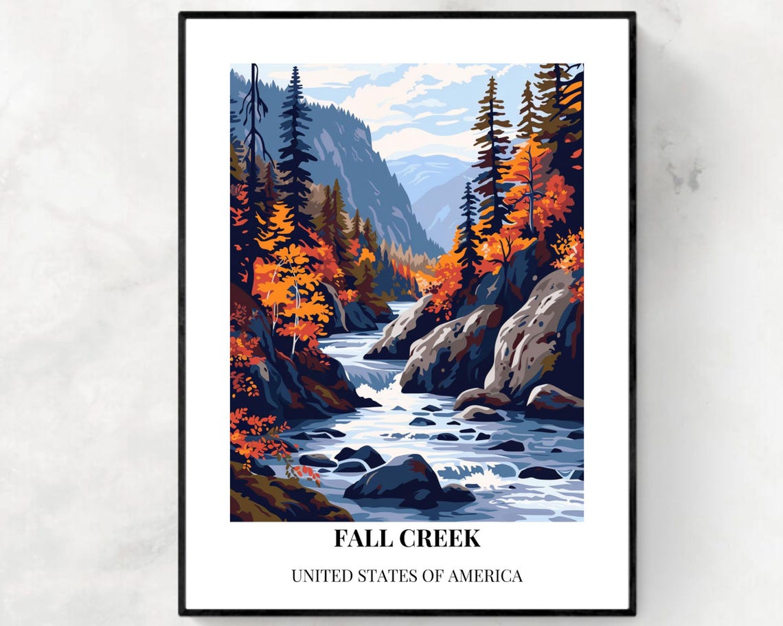 Fall Creek USA Autumn Forest Canyon River Scenic Boulder White Poster