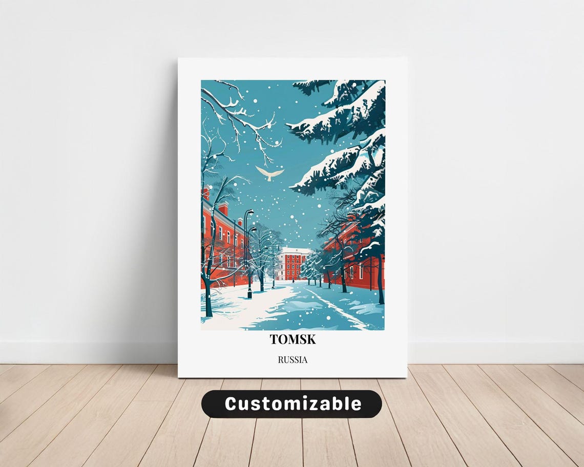 Tomsk Russia Snowfall Tree Lined Avenue Winter Travel Poster