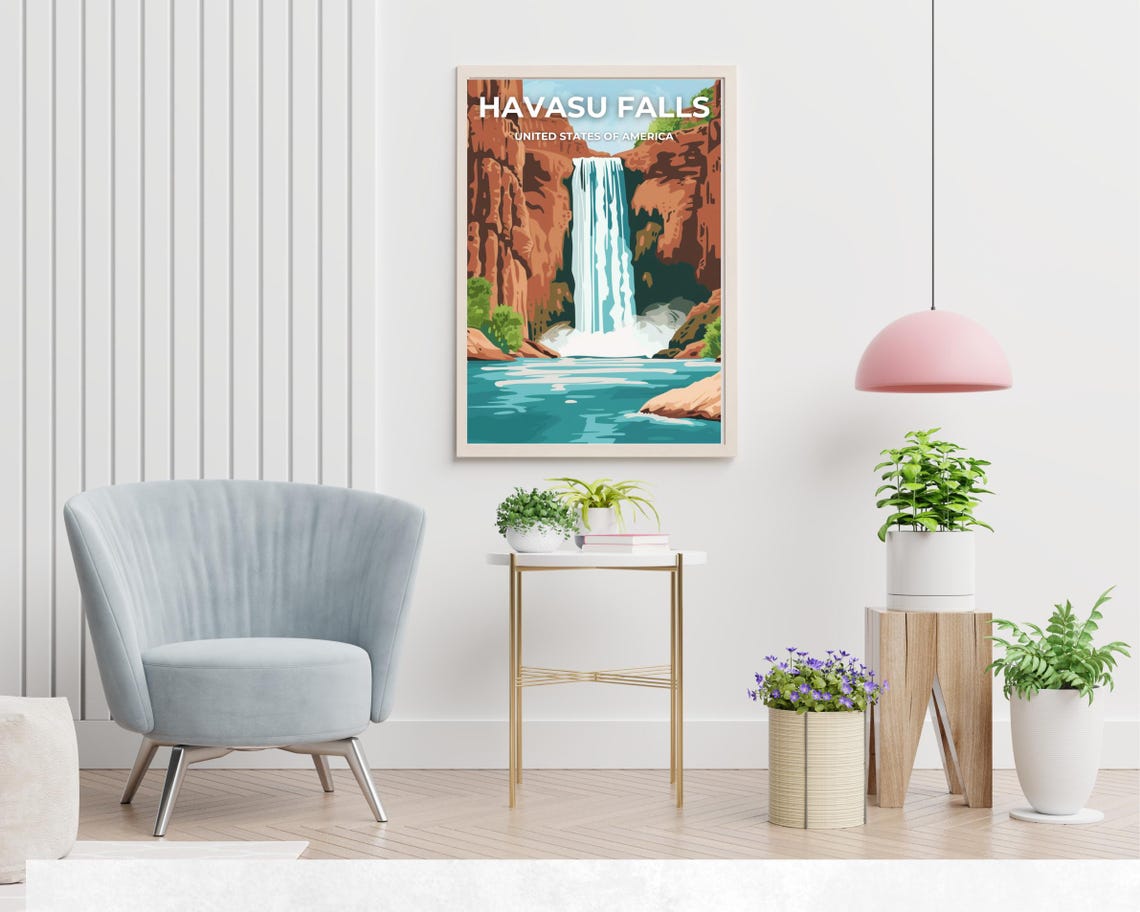 Havasu Falls Red Rock Waterfall Arizona Vintage Travel Poster - Image 2