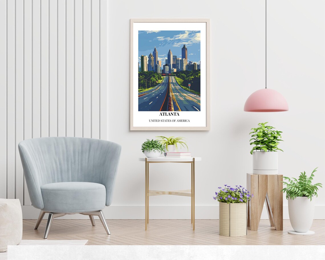 Atlanta Georgia City Skyline Blue Highway Scenic Travel Poster - Image 2