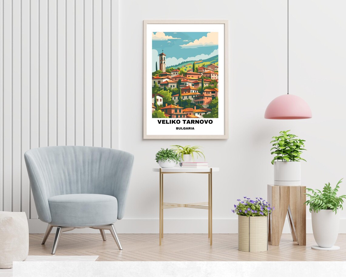 Veliko Tarnovo Bulgaria Hillside Old Town Vintage Travel Poster - Image 2
